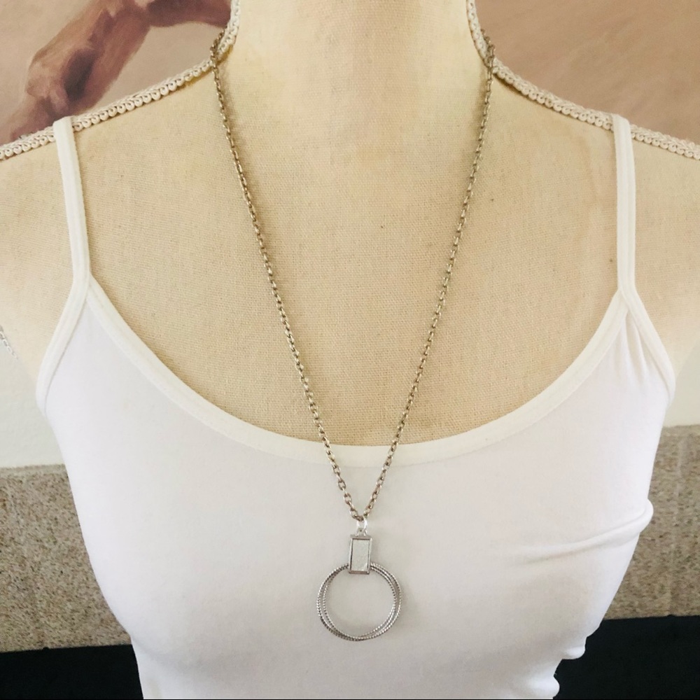 Hand crafted repurpose sparkle silver loop pendant on chain necklace